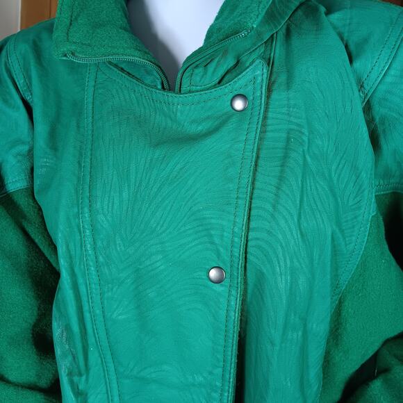 Vintage Winlit Women Jacket Size Medium Green Felt and Leather Panelsd - Picture 9 of 16